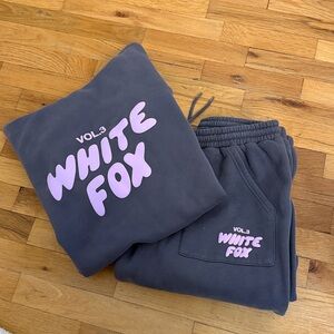 White Fox Grey Sweatshirt/Sweatpants set with Pink Logo